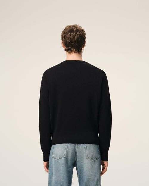 Black Wool Cardigan With Contrasted Ami De Coeur - 5 - Ami Paris