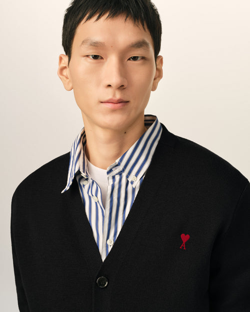 Cardigan Ami de Cœur in lana nera con scollo a V - Uomo - 4 - AMI Paris - Ami Paris