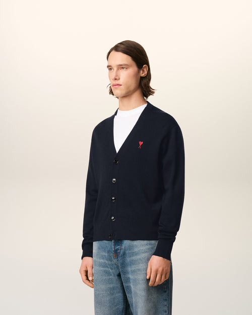 Blue Wool Cardigan With Contrasted Ami De Coeur - Man - 6 - AMI Paris - Ami Paris