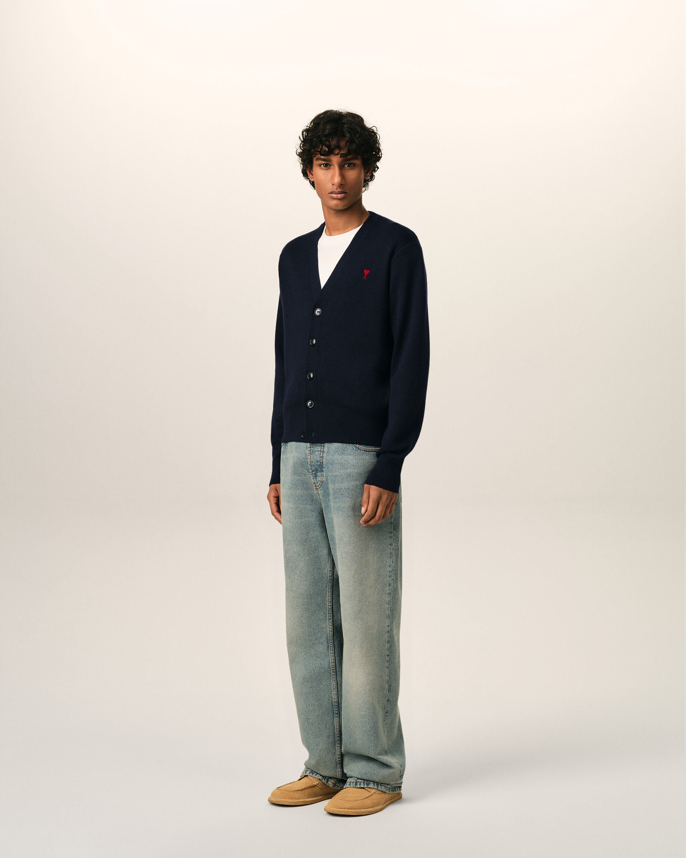 Blue V neck wool cardigan with Ami de Coeur - 6