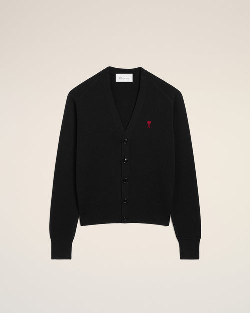 Cardigan Ami de Cœur in lana nera con scollo a V - Uomo - 1 - AMI Paris - Ami Paris