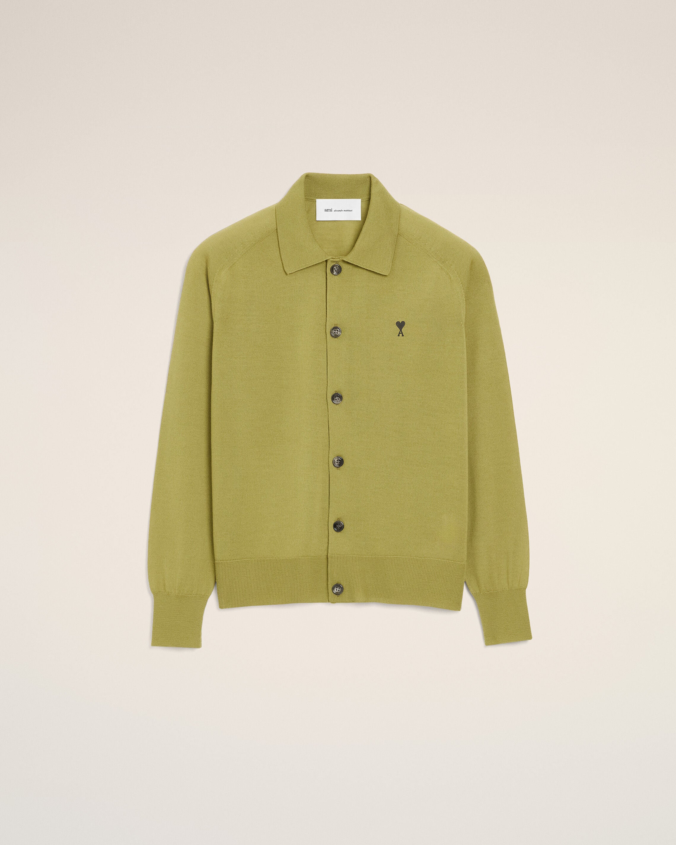 Green Wool Shirt Collar Ami De Coeur Cardigan - 1