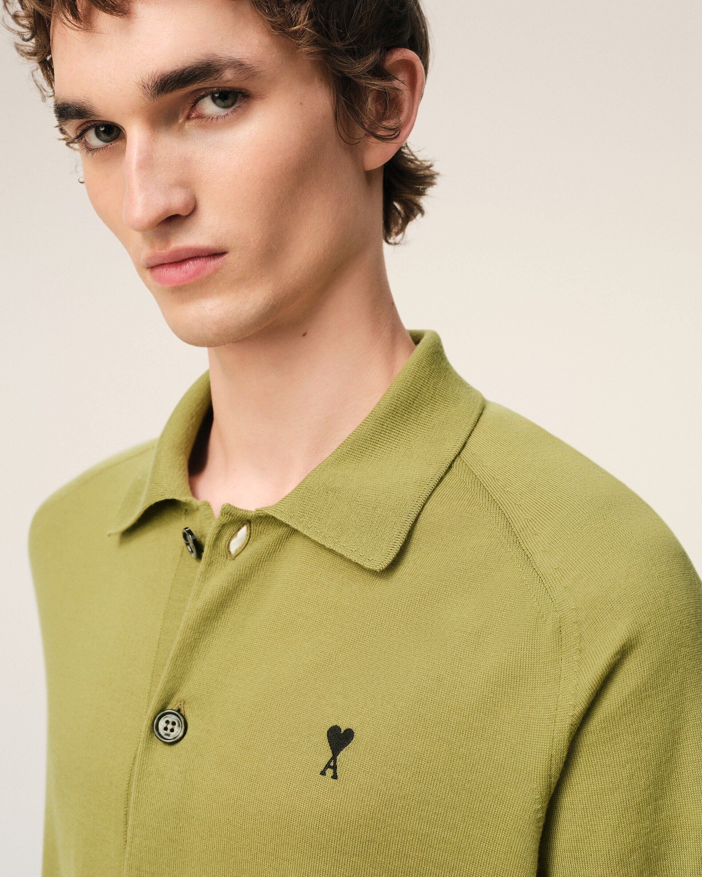 Green Wool Shirt Collar Ami De Coeur Cardigan - 4