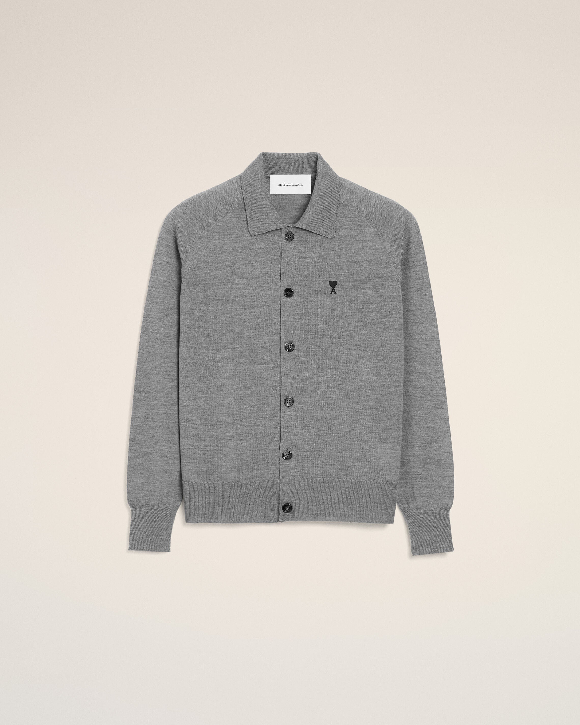 Cardigan Gris Col Chemise Ami De Coeur en Laine - 1