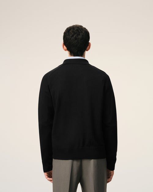 Black Wool Shirt Collar Ami De Coeur Cardigan - 5 - Ami Paris