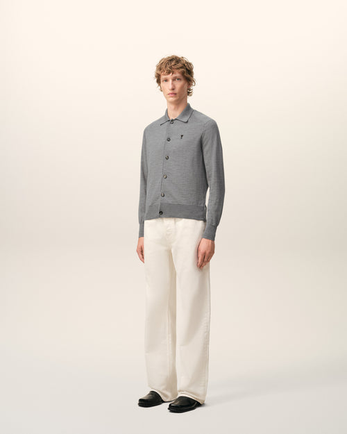 Grey Wool Shirt Collar Ami De Coeur Cardigan - Man - 6 - AMI Paris - Ami Paris
