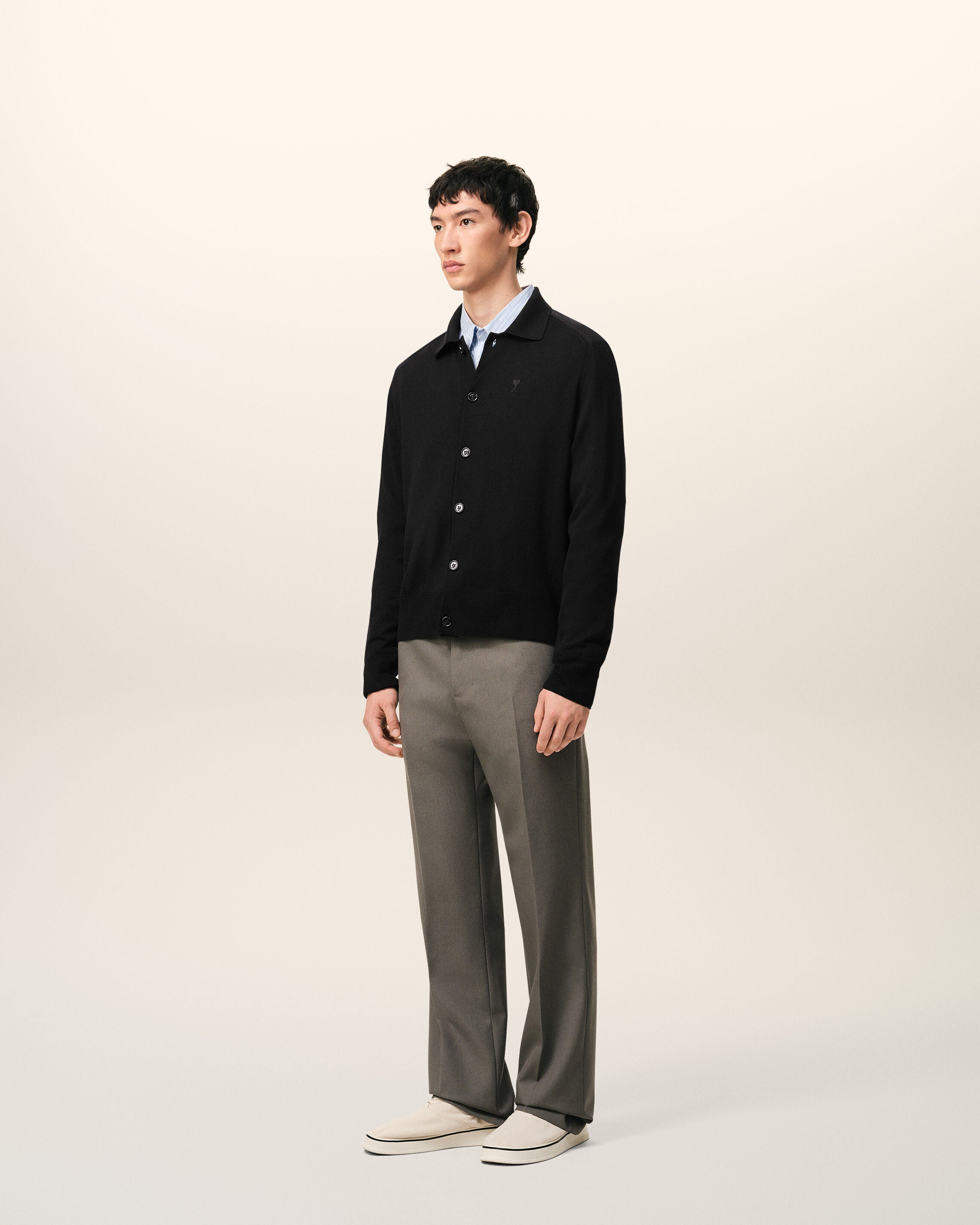Black Wool Shirt Collar Ami De Coeur Cardigan - 6