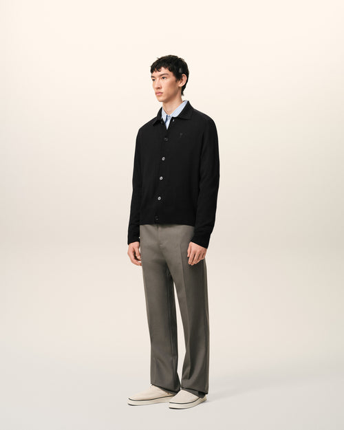 Black Wool Shirt Collar Ami De Coeur Cardigan - Man - 6 - AMI Paris - Ami Paris