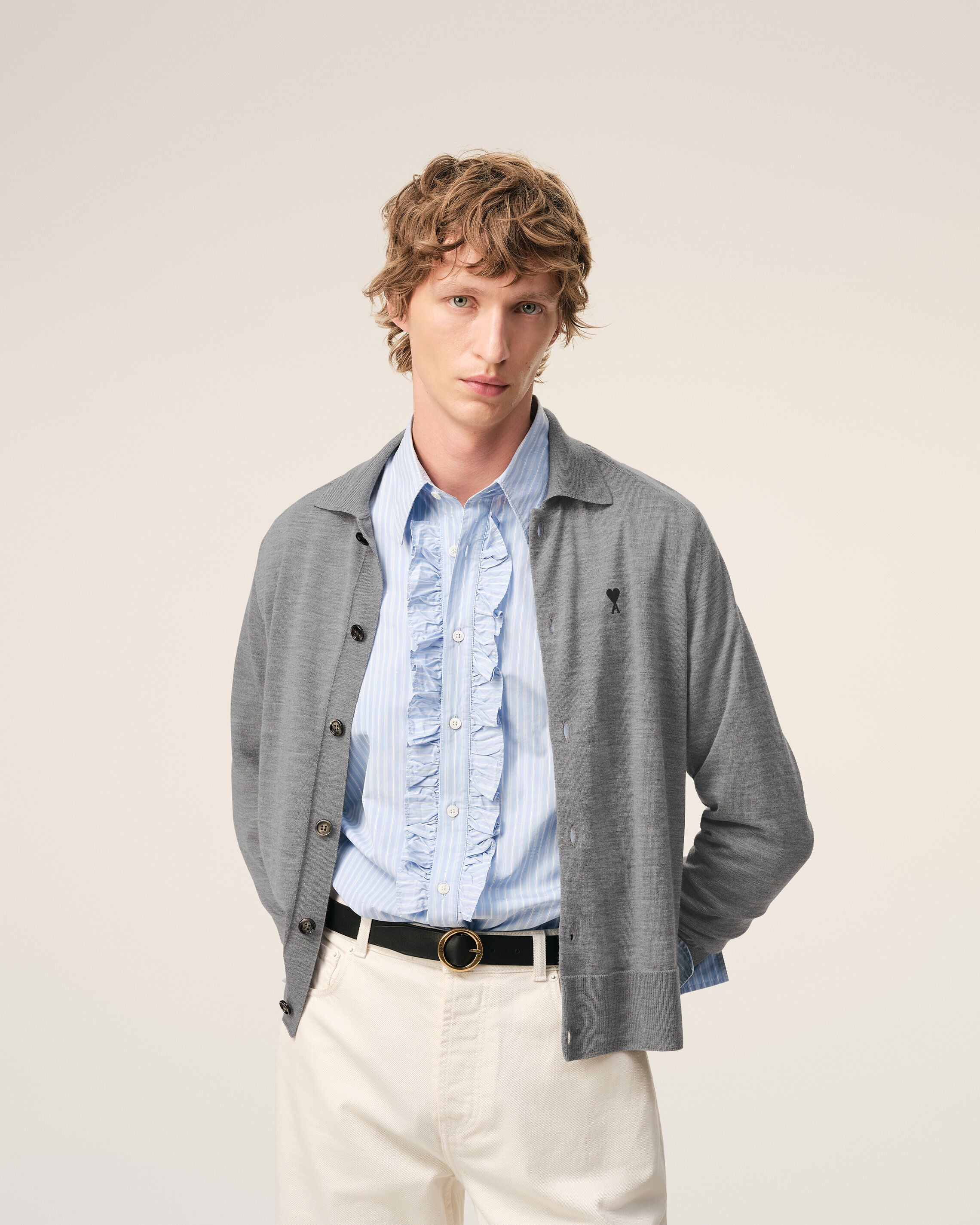 Cardigan Gris Col Chemise Ami De Coeur en Laine - 3