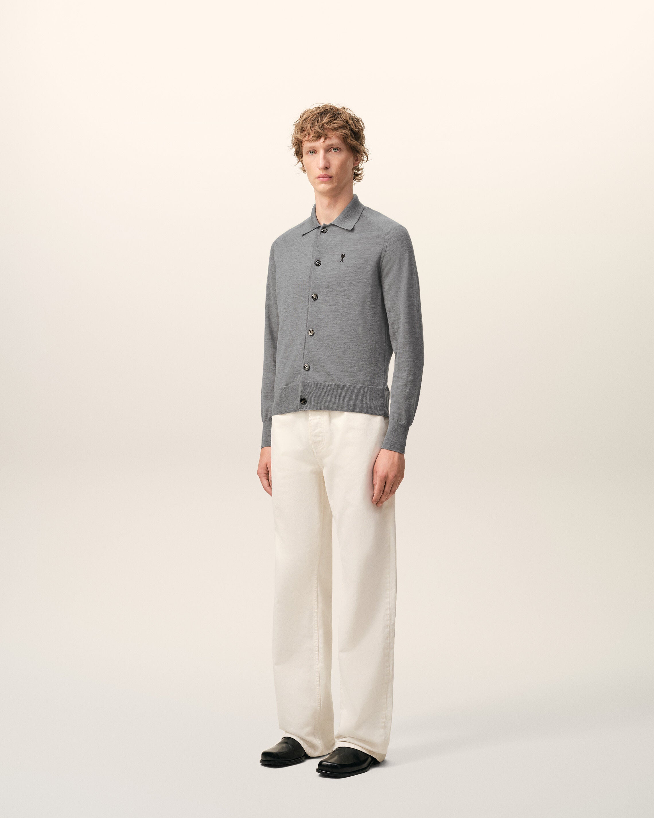 Cardigan Gris Col Chemise Ami De Coeur en Laine - 6
