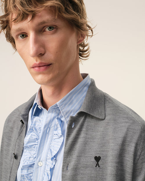 Grey Wool Shirt Collar Ami De Coeur Cardigan - Man - 4 - AMI Paris - Ami Paris
