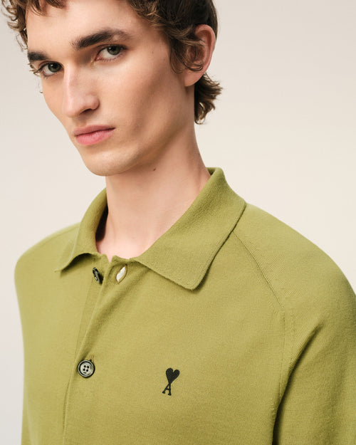 Cardigan Ami De Coeur con colletto da camicia in lana verde - Uomo - 4 - AMI Paris - Ami Paris