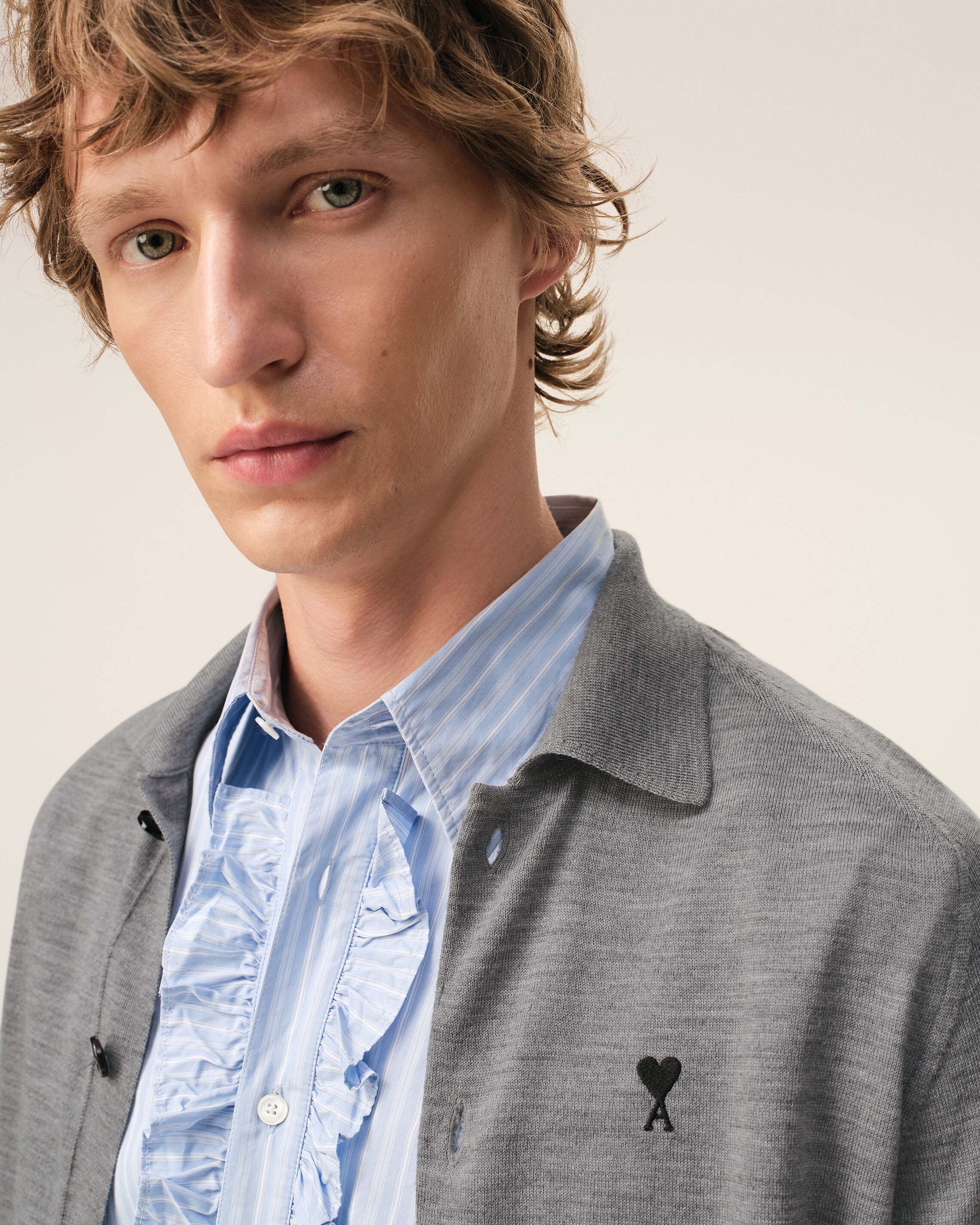 Cardigan Gris Col Chemise Ami De Coeur en Laine - 4