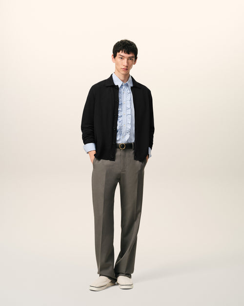 Black Wool Shirt Collar Ami De Coeur Cardigan - 2 - Ami Paris