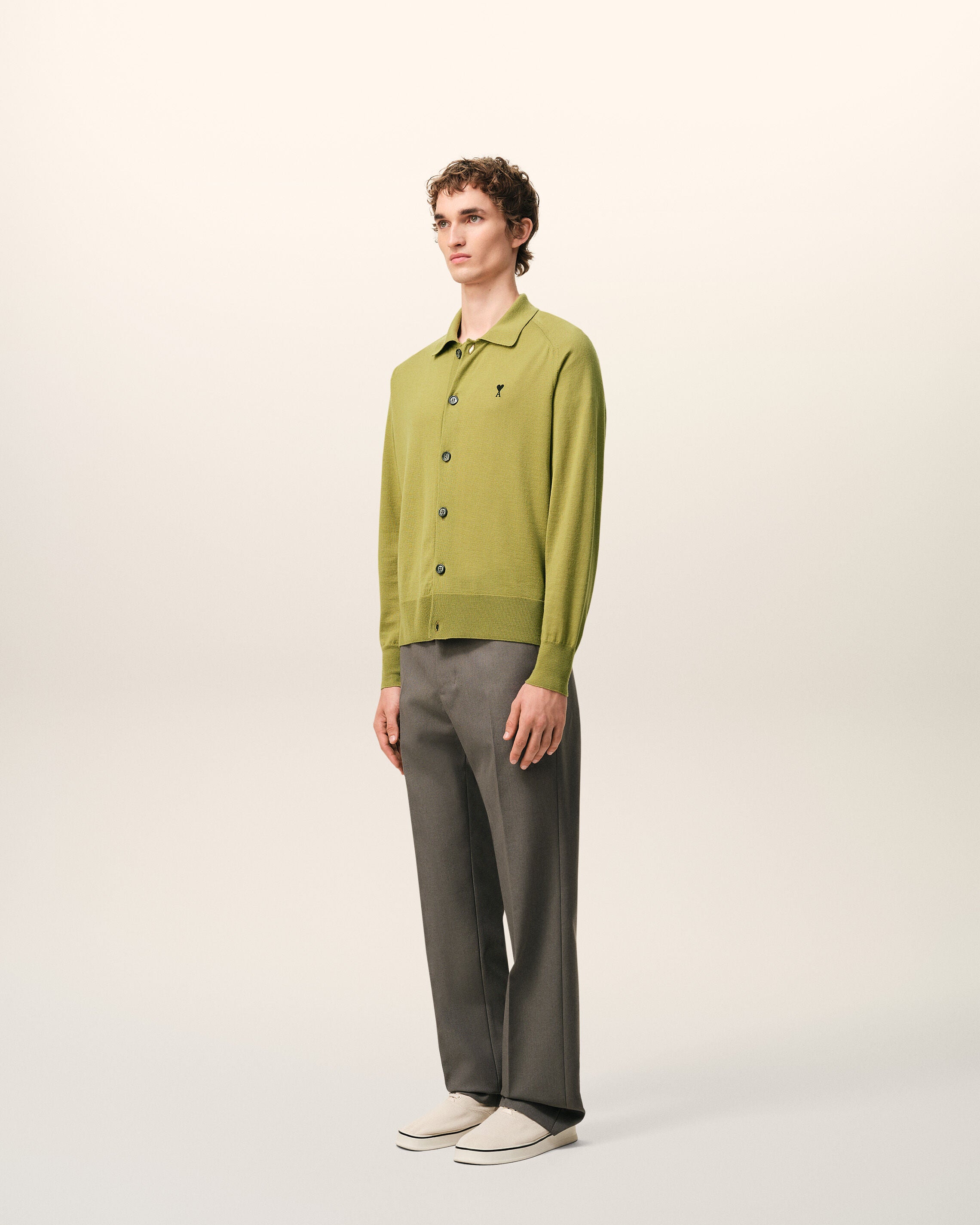 Green Wool Shirt Collar Ami De Coeur Cardigan - 6