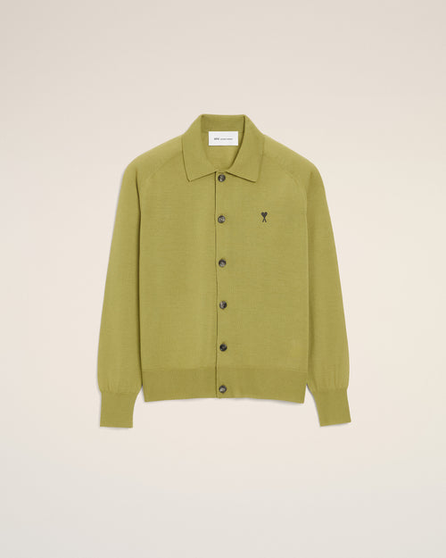 Green Wool Shirt Collar Ami De Coeur Cardigan - 2 - Ami Paris
