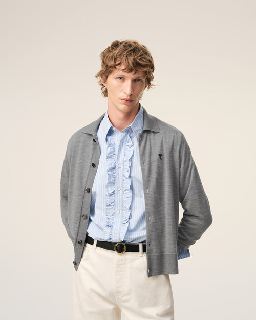 Grey Wool Shirt Collar Ami De Coeur Cardigan - Man - 3 - AMI Paris - Ami Paris