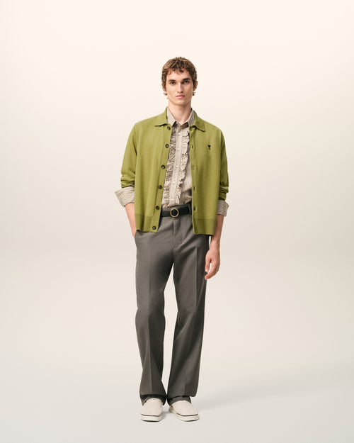 Green Wool Shirt Collar Ami De Coeur Cardigan - 2 - Ami Paris