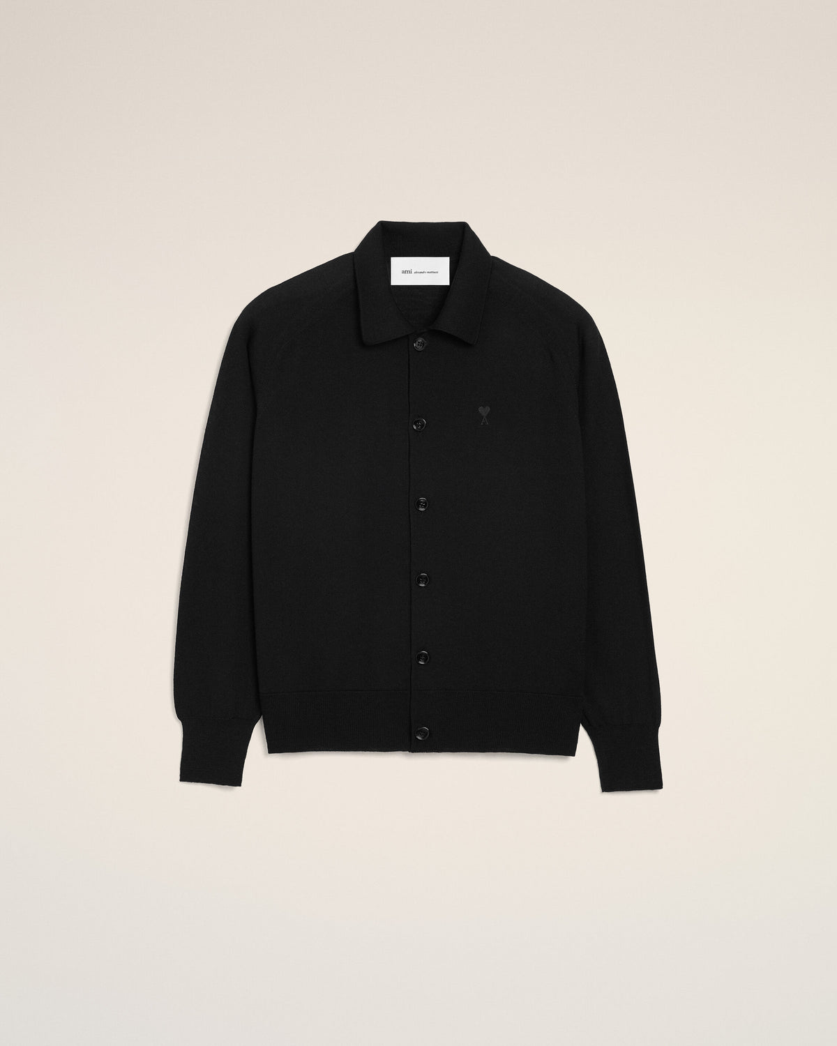 Black Wool Shirt Collar Ami De Coeur Cardigan - 1
