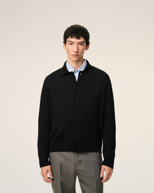 Black Wool Shirt Collar Ami De Coeur Cardigan - Man - 3 - AMI Paris - Ami Paris