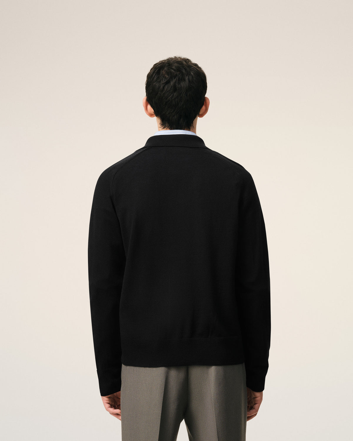 Black Wool Shirt Collar Ami De Coeur Cardigan - 5