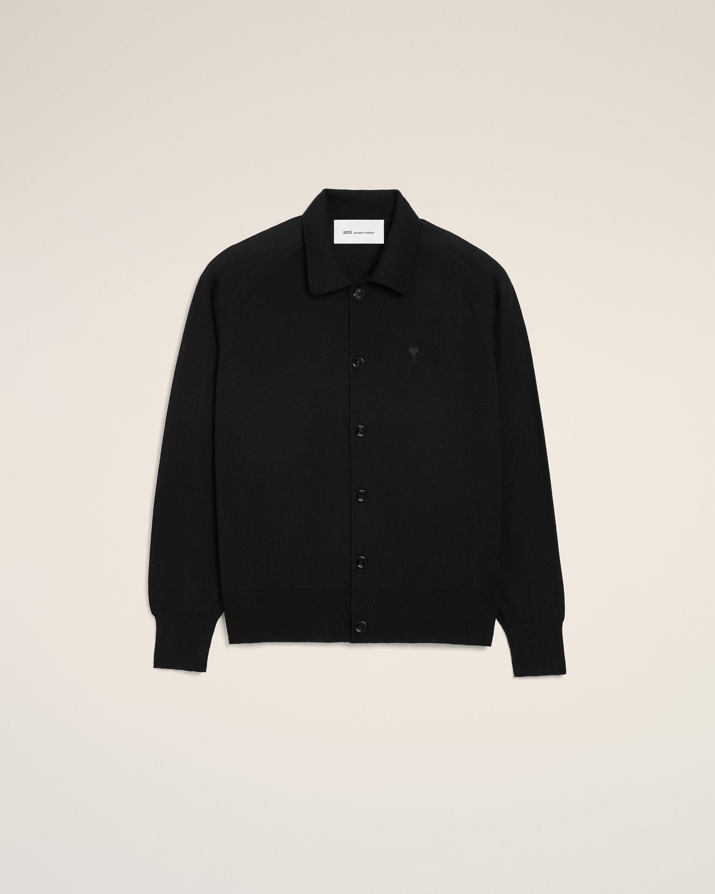 Black Wool Shirt Collar Ami De Coeur Cardigan - 1