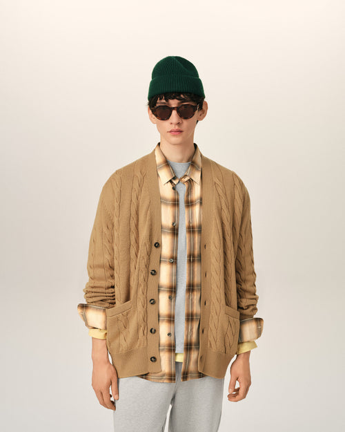 Brown Wool And Cotton Cable Stitch Cardigan - 1 - Ami Paris