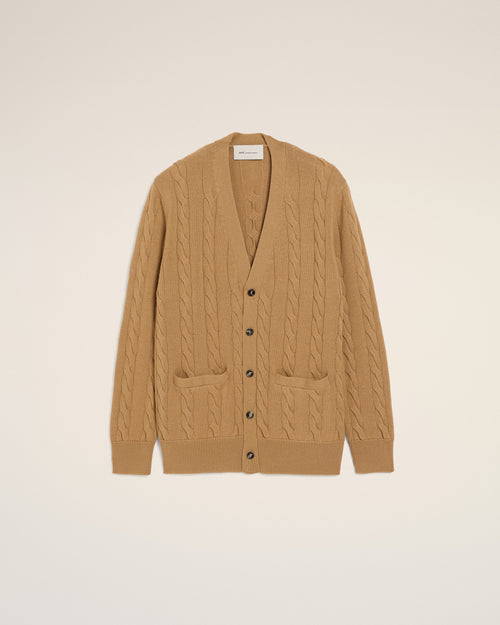 Brown Wool And Cotton Cable Stitch Cardigan - 2 - Ami Paris