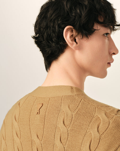 Brown Wool And Cotton Cable Stitch Cardigan - Man - 4 - AMI Paris - Ami Paris