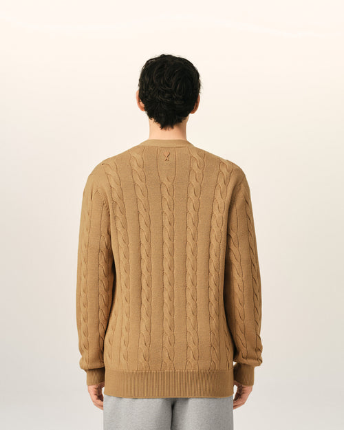 Brown Wool And Cotton Cable Stitch Cardigan - Man - 5 - AMI Paris - Ami Paris
