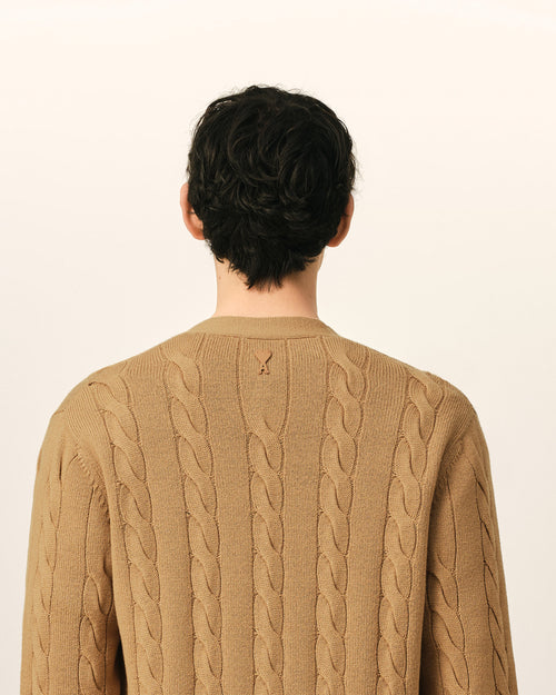 Brown Wool And Cotton Cable Stitch Cardigan - Man - 5 - AMI Paris - Ami Paris