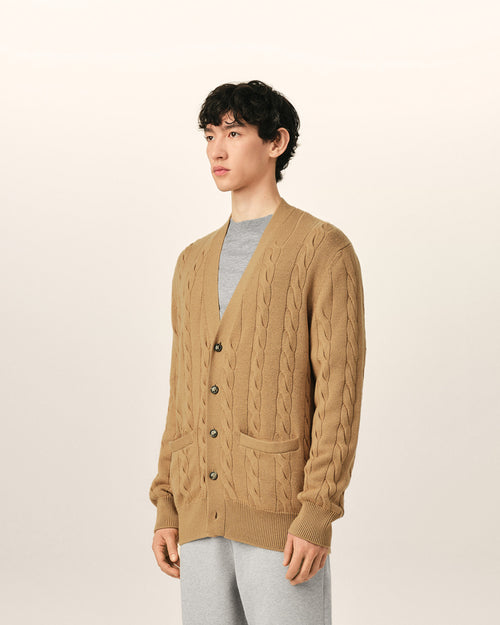 Brown Wool And Cotton Cable Stitch Cardigan - Man - 6 - AMI Paris - Ami Paris