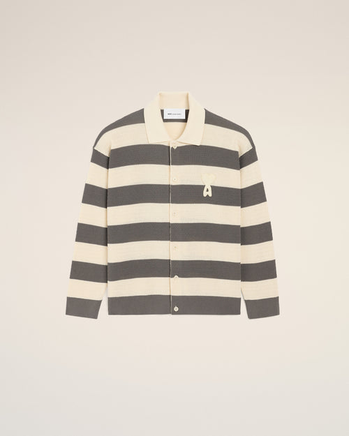 White And Brown Cotton Ami De Coeur Cardigan - 1 - Ami Paris