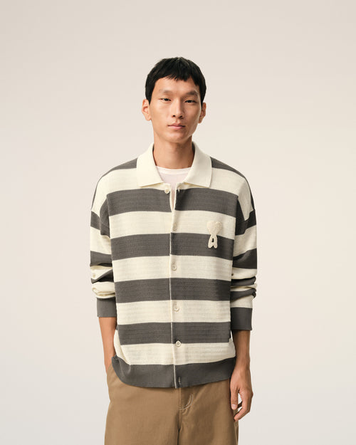 White And Brown Cotton Ami De Coeur Cardigan - Man - 3 - AMI Paris - Ami Paris