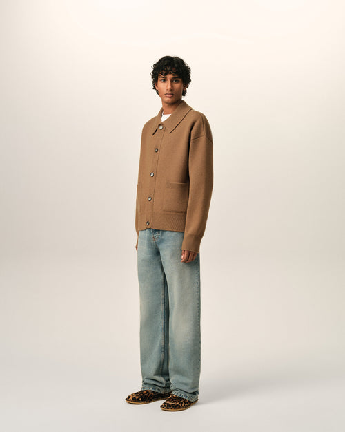 Brown wool shirt collar cardigan - Man - 6 - AMI Paris - Ami Paris