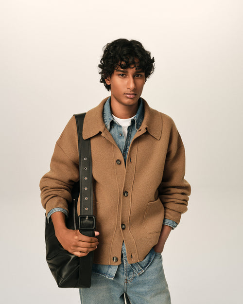 Brown wool shirt collar cardigan - Man - 2 - AMI Paris - Ami Paris