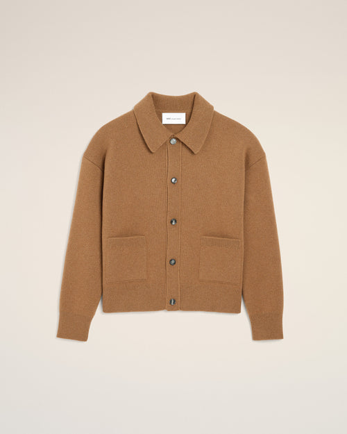 Brown wool shirt collar cardigan - Man - 1 - AMI Paris - Ami Paris