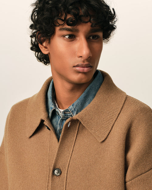 Brown wool shirt collar cardigan - Man - 4 - AMI Paris - Ami Paris