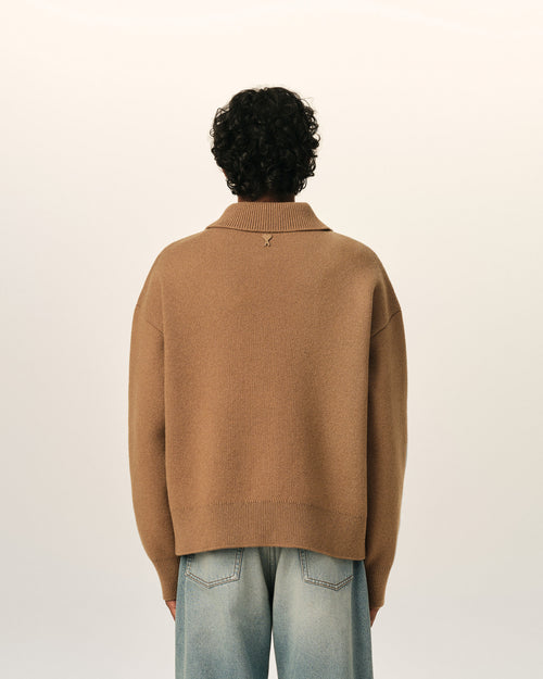 Brown wool shirt collar cardigan - Man - 5 - AMI Paris - Ami Paris