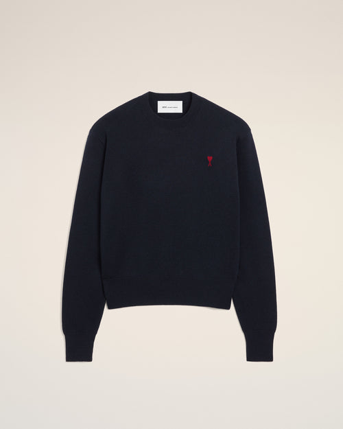 Blue crewneck wool sweater with Ami de Coeur - Man - 1 - AMI Paris - Ami Paris