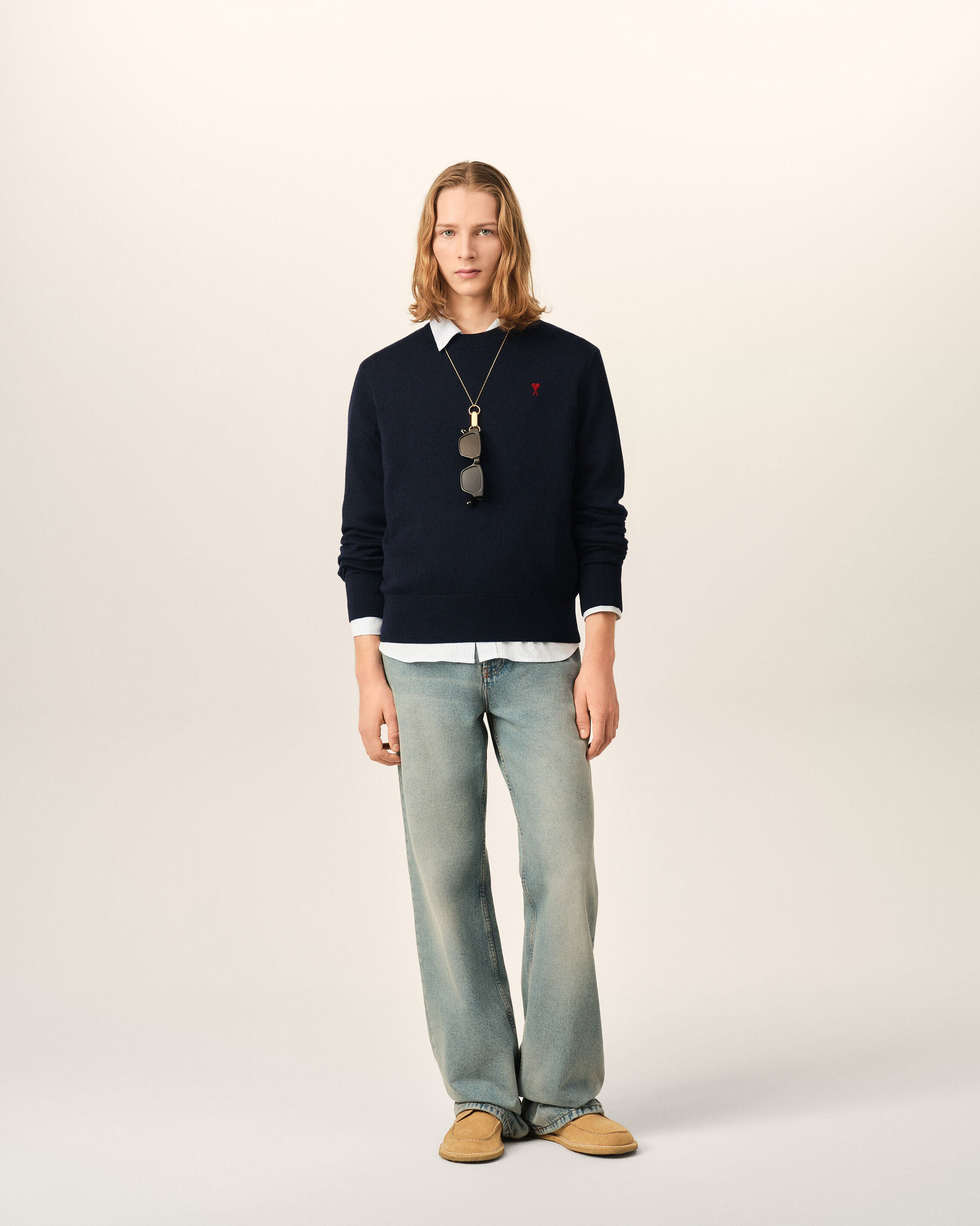 Blue crewneck wool sweater with Ami de Coeur - 3
