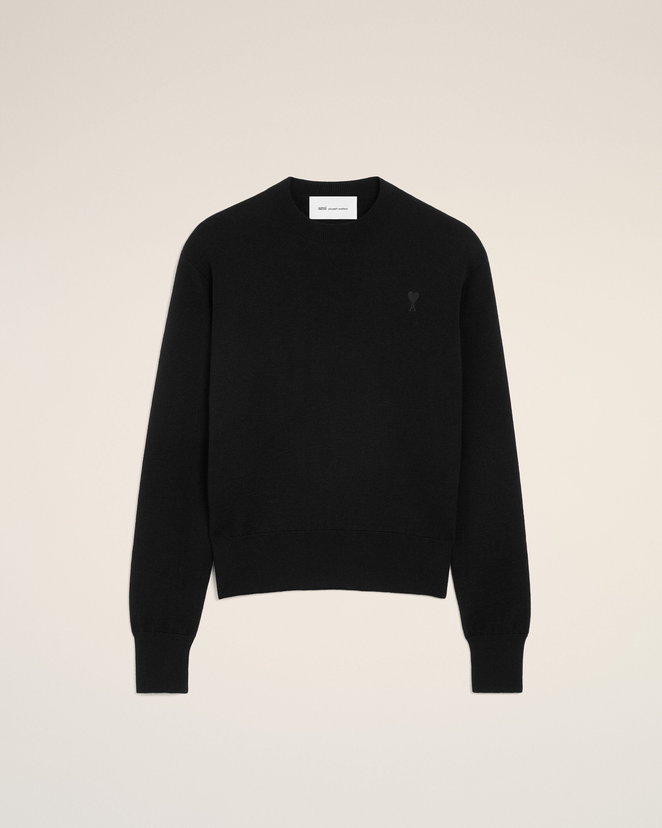 Black crewneck wool sweater with Ami de Coeur - 1