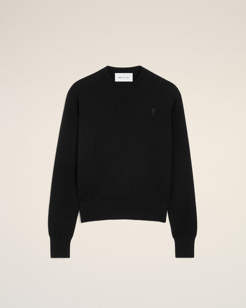 Black crewneck wool sweater with Ami de Coeur - BLACK/RED - Ami Paris