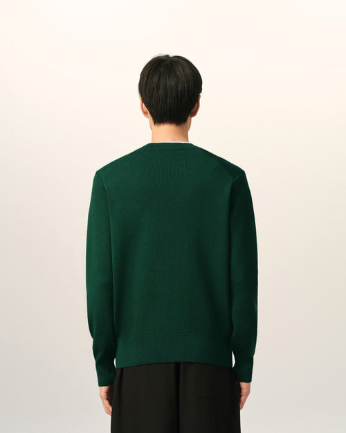 Green crewneck wool sweater with Ami de Coeur - Man - 5 - AMI Paris - Ami Paris