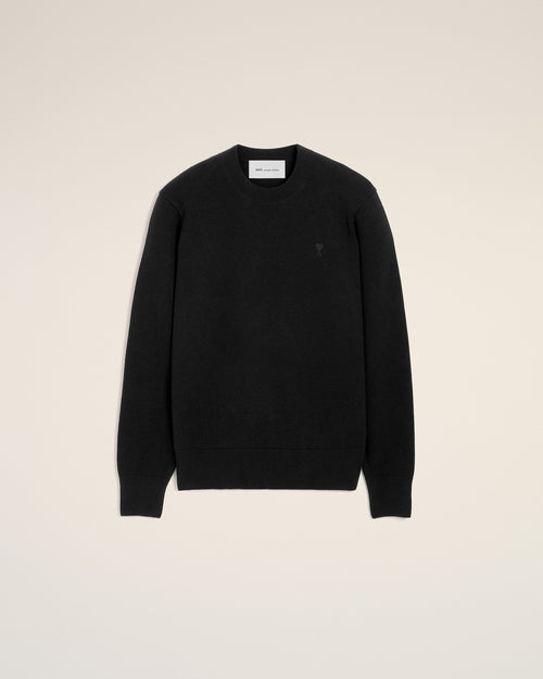Black crewneck wool sweater with Ami de Coeur - BLACK/BLACK - Ami Paris