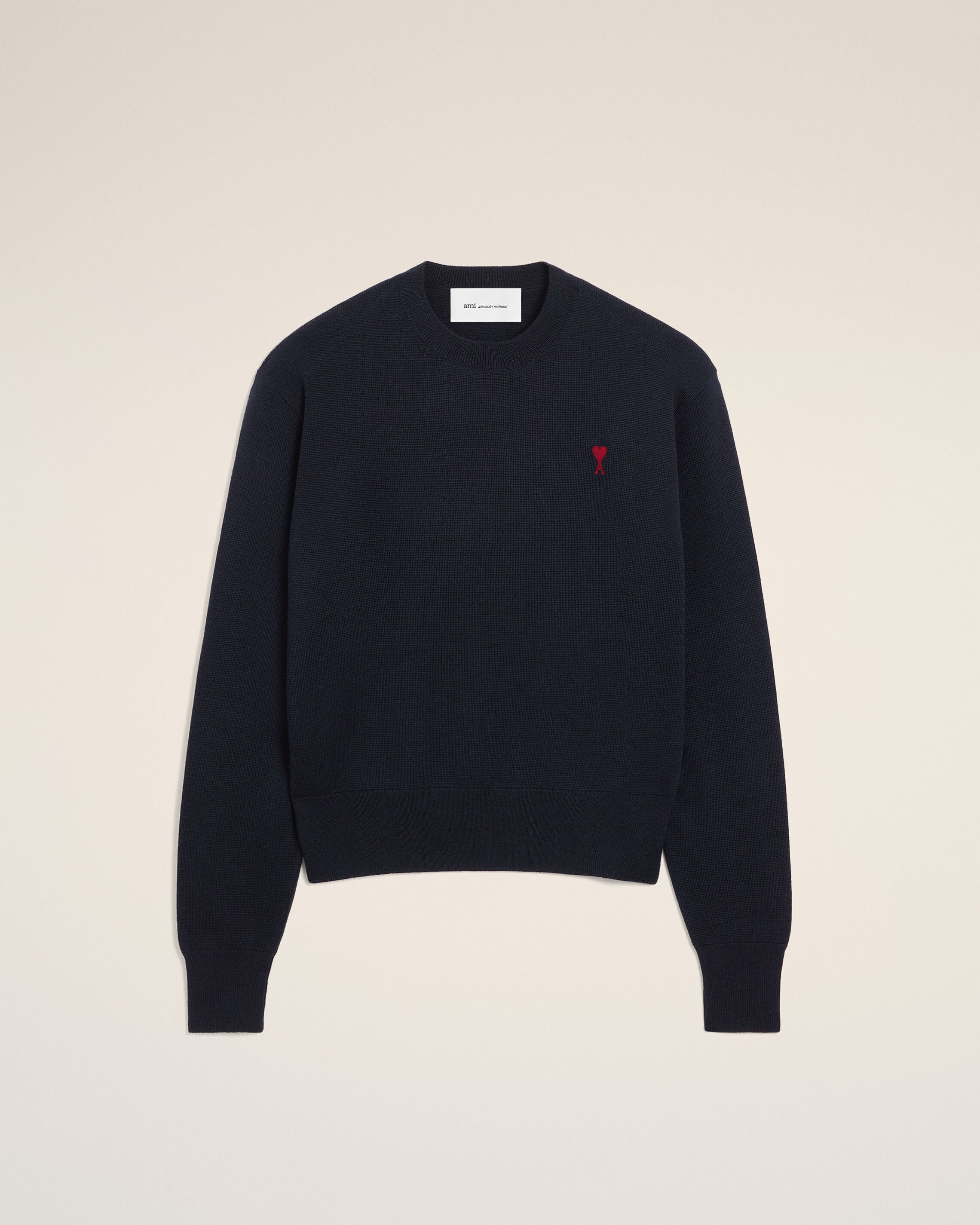 BLACK/RED Black Wool Ami De Coeur Crewneck Sweater | AMI PARIS