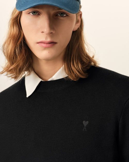 Black crewneck wool sweater with Ami de Coeur - Man - 4 - AMI Paris - Ami Paris