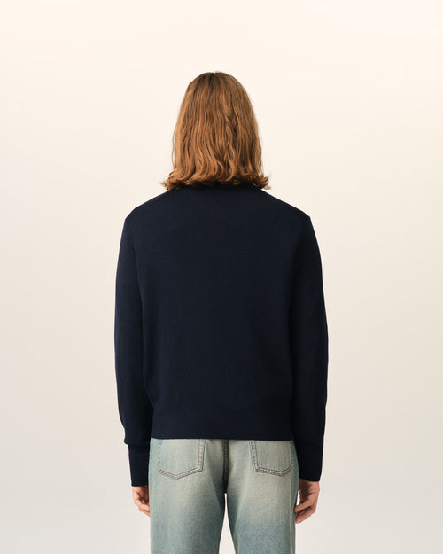 Blue crewneck wool sweater with Ami de Coeur - Man - 5 - AMI Paris - Ami Paris