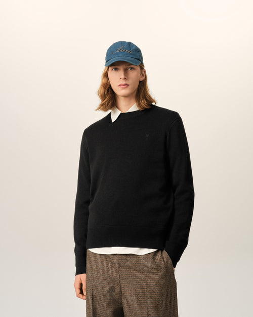 Black crewneck wool sweater with Ami de Coeur - Man - 2 - AMI Paris - Ami Paris