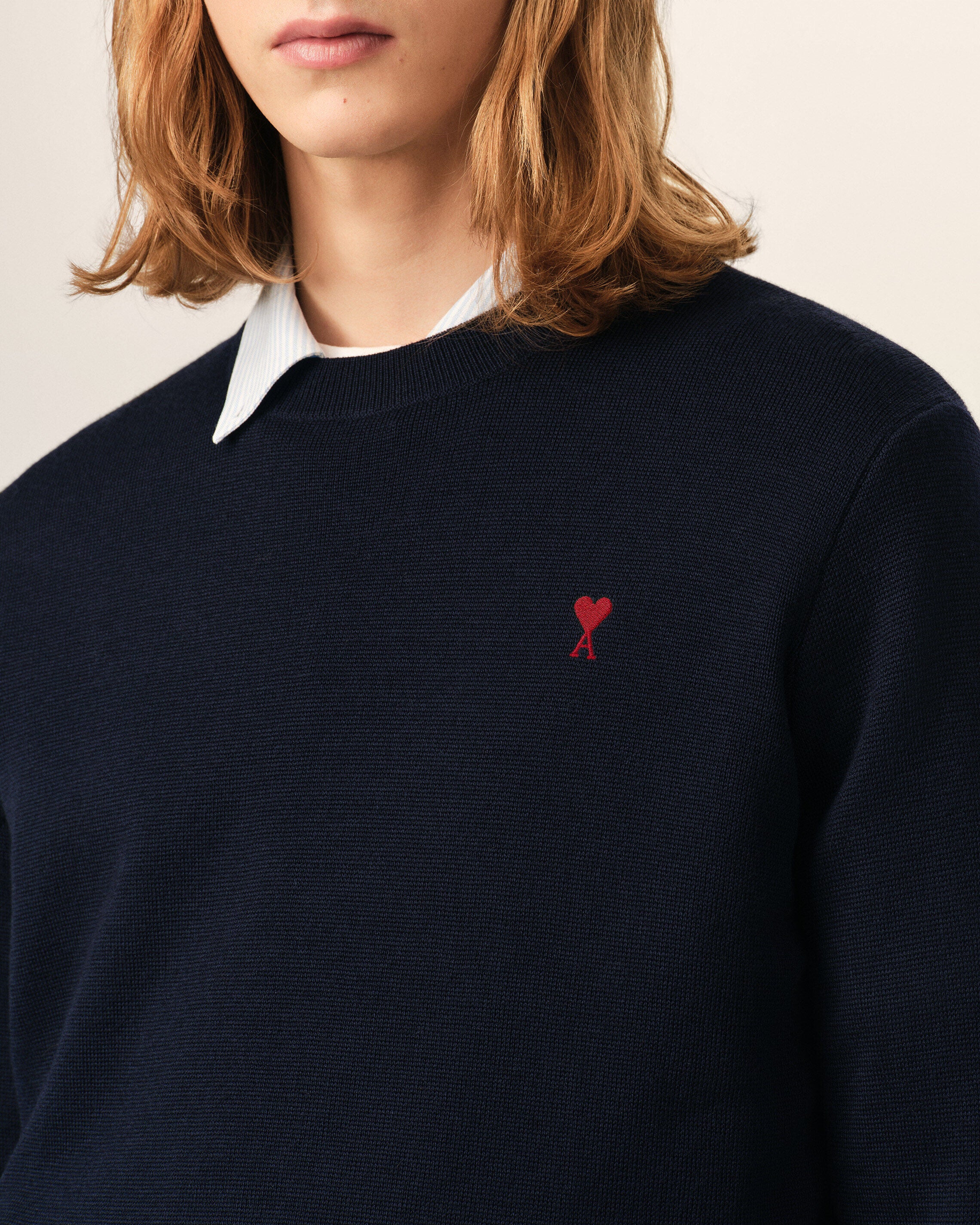 Blue crewneck wool sweater with Ami de Coeur - 4